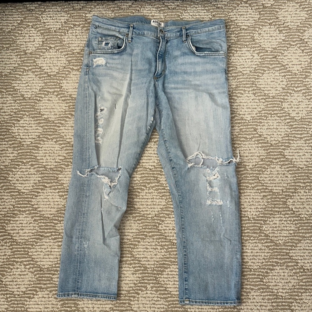 Agolde Trendy Ripped Light Blue Denim Jeans
